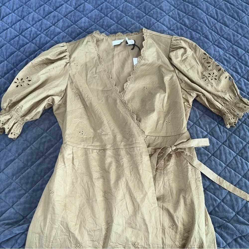 Coach Midi Dress Women’s 4 Eyelet Wrap Milkmaid Cottage Pockets Olive FF